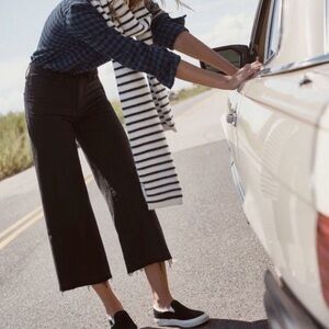 Madewell Black Raw Hem Wide Leg Crop Jeans 26